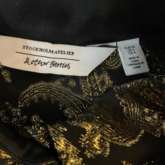 & Other Stories gold brocade metallic paisley coord matching set pants blouse S - Picture 11 of 12